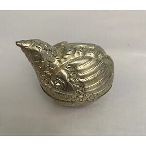 Antique Cambodian Silver Plated Repousse Small Betel Nut Box Bird 2.5"Lx2.25"H
